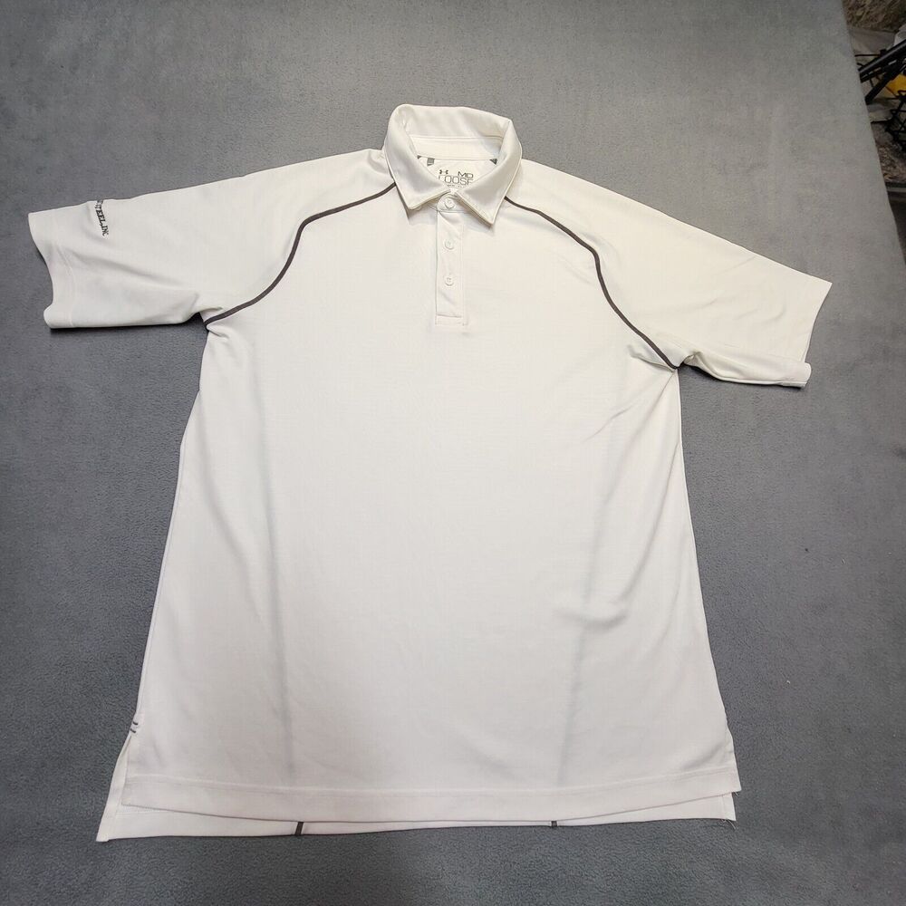 Under Armor Heat Gear Polo Mens M White Short Sleeve Loose‎ Fit